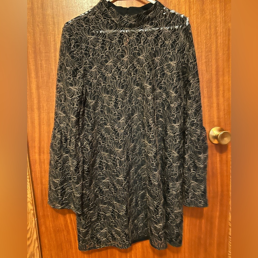 BCBGeneration Black and Gold Swirl Dress